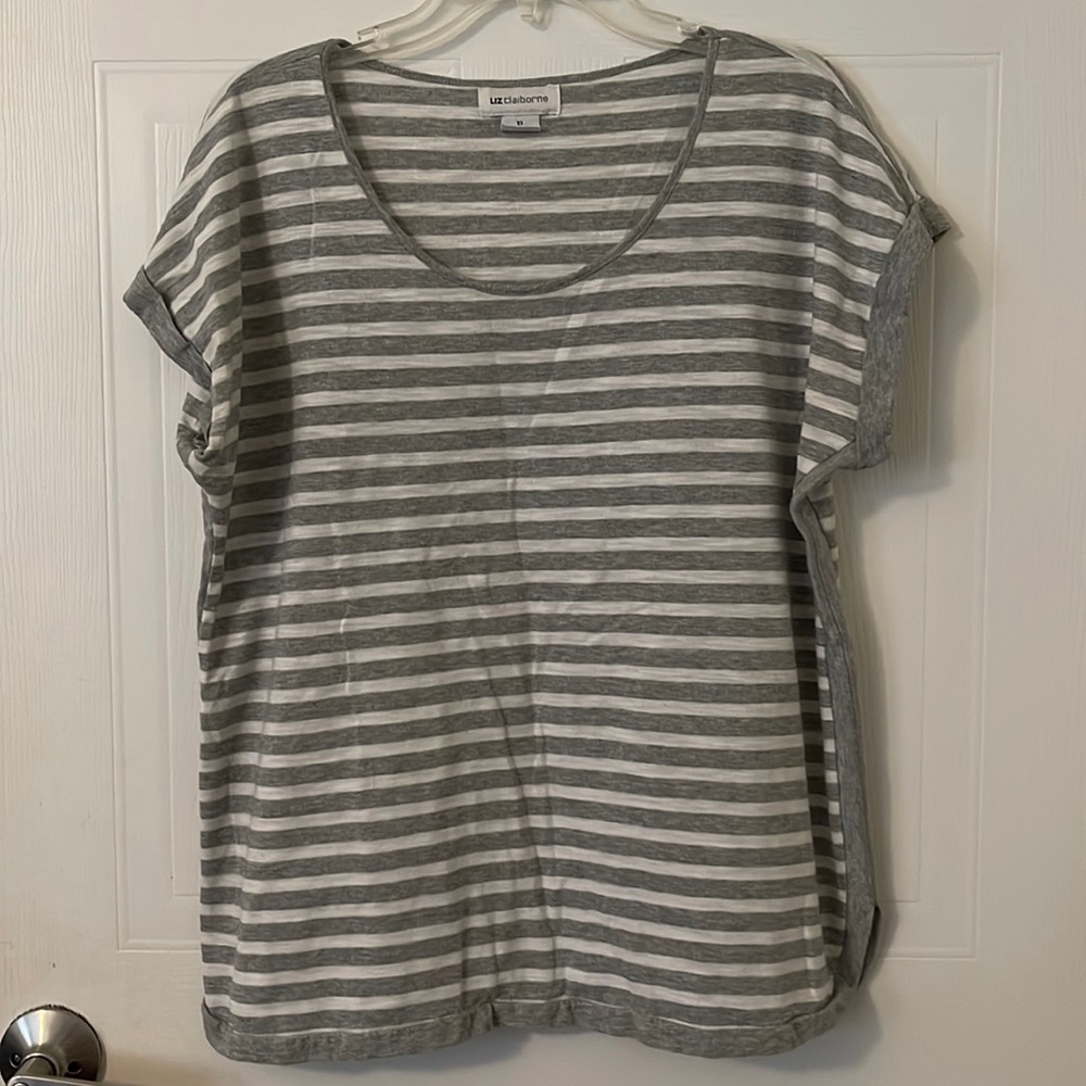 Liz Claiborne grey and white strip too XL